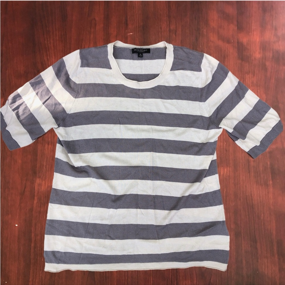 Banana Republic Silk Cashmere Striped Sweater Cream Gray XL Like New
